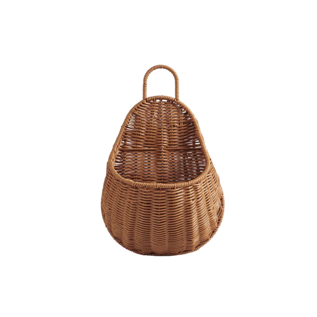 EveEco Baby Bath Toy Storage Basket handcrafted from recycled plastic rattan, featuring a waterproof design with a suction cap and top hook for versatile placement in the bathroom.