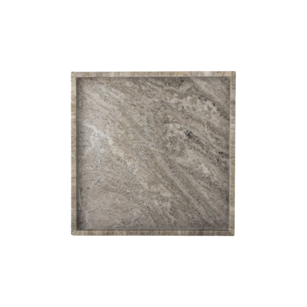 Bloomingville Majsa Tray crafted from brown marble with a classic rectangular shape, suitable for organising items in the bathroom, kitchen, or living room.