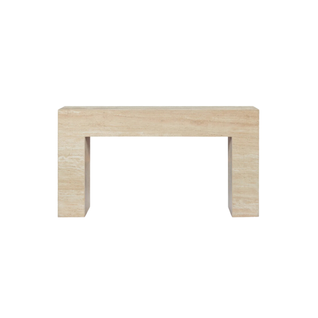 MCM House Monument Console crafted from specialty stone with a honed, matte surface and clean-lined silhouette, offering a grounded presence in any interior.