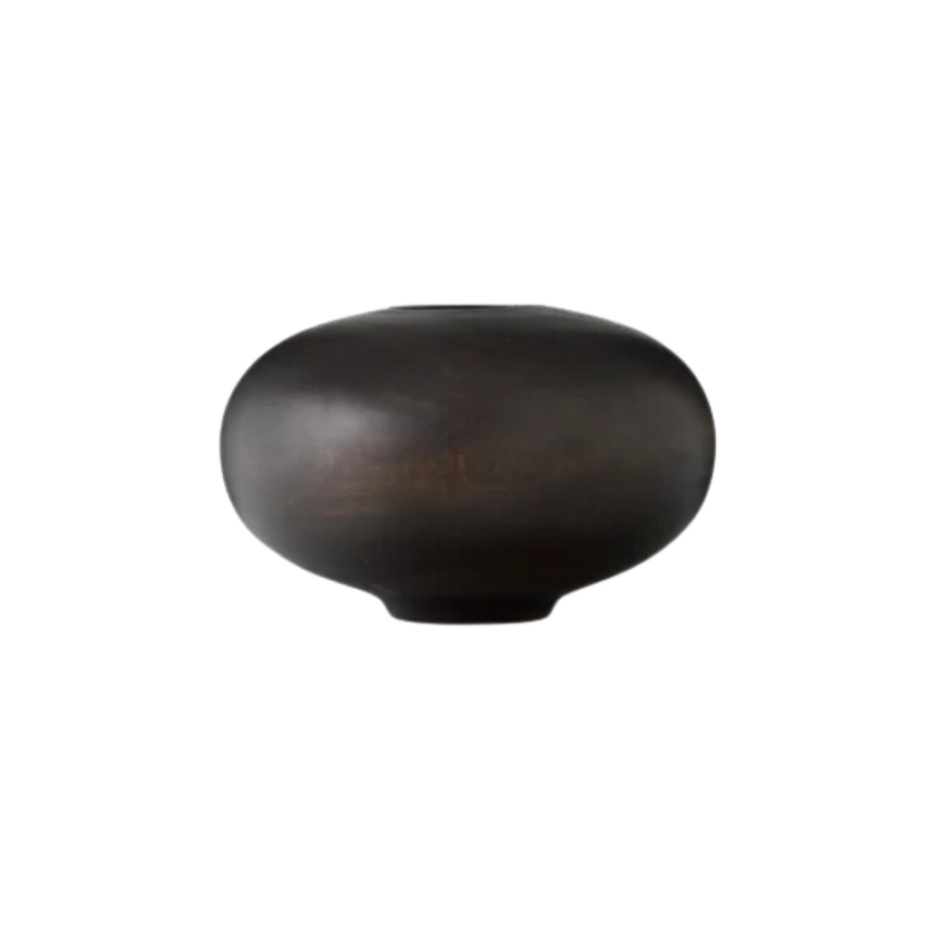 Audo CPH Surround Vase designed by Colin King, crafted from mango wood with a smooth, rounded form and natural grain patterns, suitable for floral arrangements or as a decorative piece.