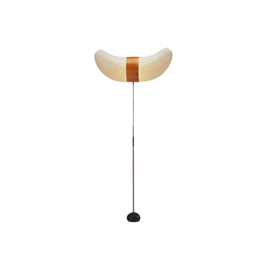 Sculptural floor lamp handcrafted from washi paper and bamboo by Isamu Noguchi, casting a soft, ambient light — perfect for adding serene elegance to sophisticated Australian living spaces.